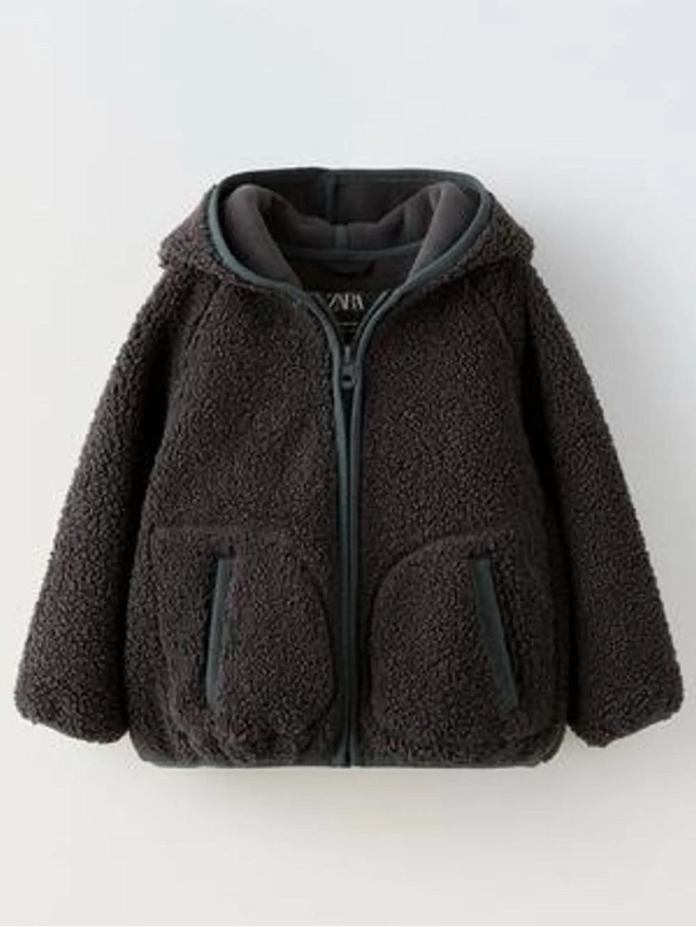 Zara Kids Polar Fleece Hooded Jacket Size 2-3 Years Gray Full Zip